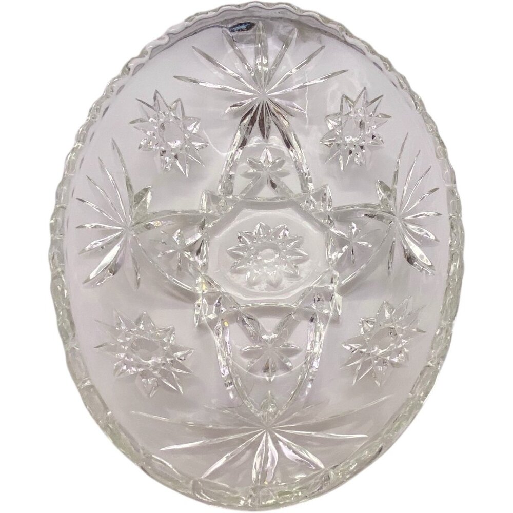 Vintage Anchor Hocking EAPG Prescut Star of David Clear Glass Oval Serving Dish